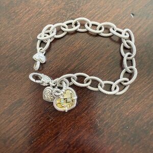 Judith Ripka Sterling Silver Canary Crystal Heart Charm Bracelet